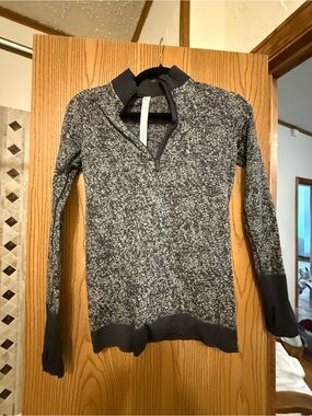 lululemon athletica Heathered Black and White Quarter-Zip Long Sleeve Sweater